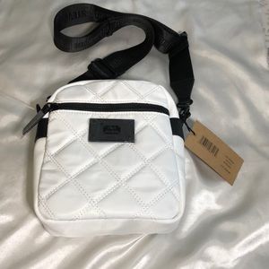 Steve Madden Quilted White Nylon Faux Leather BDRAKE Crossbody Branded Strap NWT